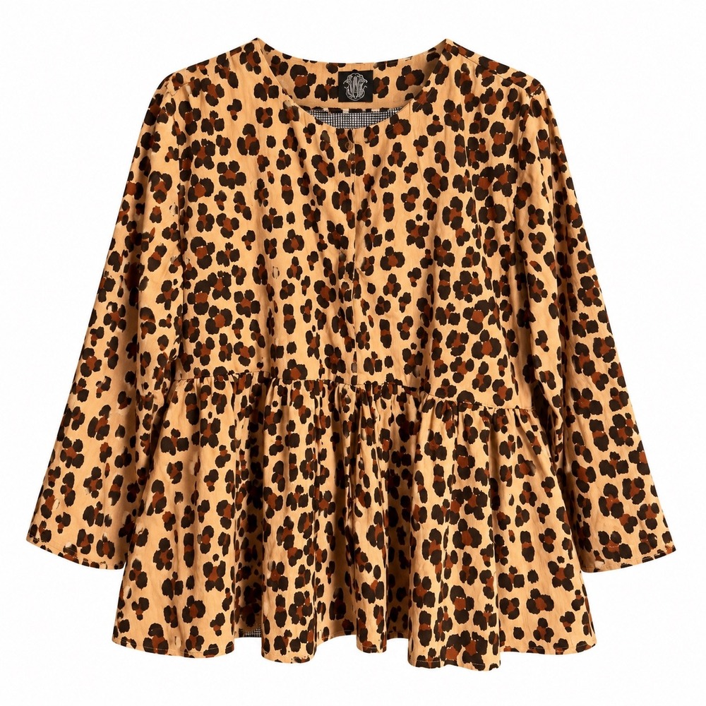Elizabeth Wilson Leopard Print Corduroy Peplum Jacket Top XL